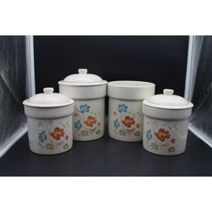 VTG 1970s Treasure Craft Ceramic Canister Set of 4 Floral Poppy Cottage 3 Lids